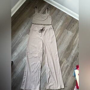 H & M Sweat Set Ribbed Tank Top Sweat Panta Yoga Pants Beige Tan Jumpsuit Size M
